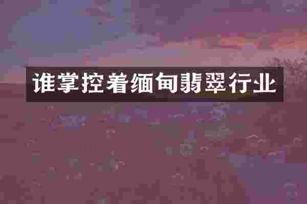 谁掌控着缅甸翡翠行业